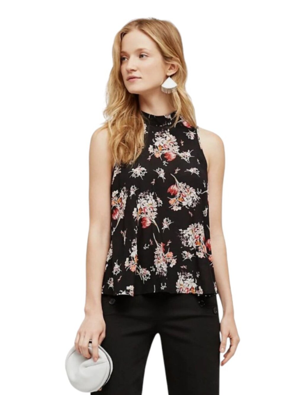 Anthropologie Maeve Hidra Floral Top Shirt Blouse Womens Small Black Pink Silk